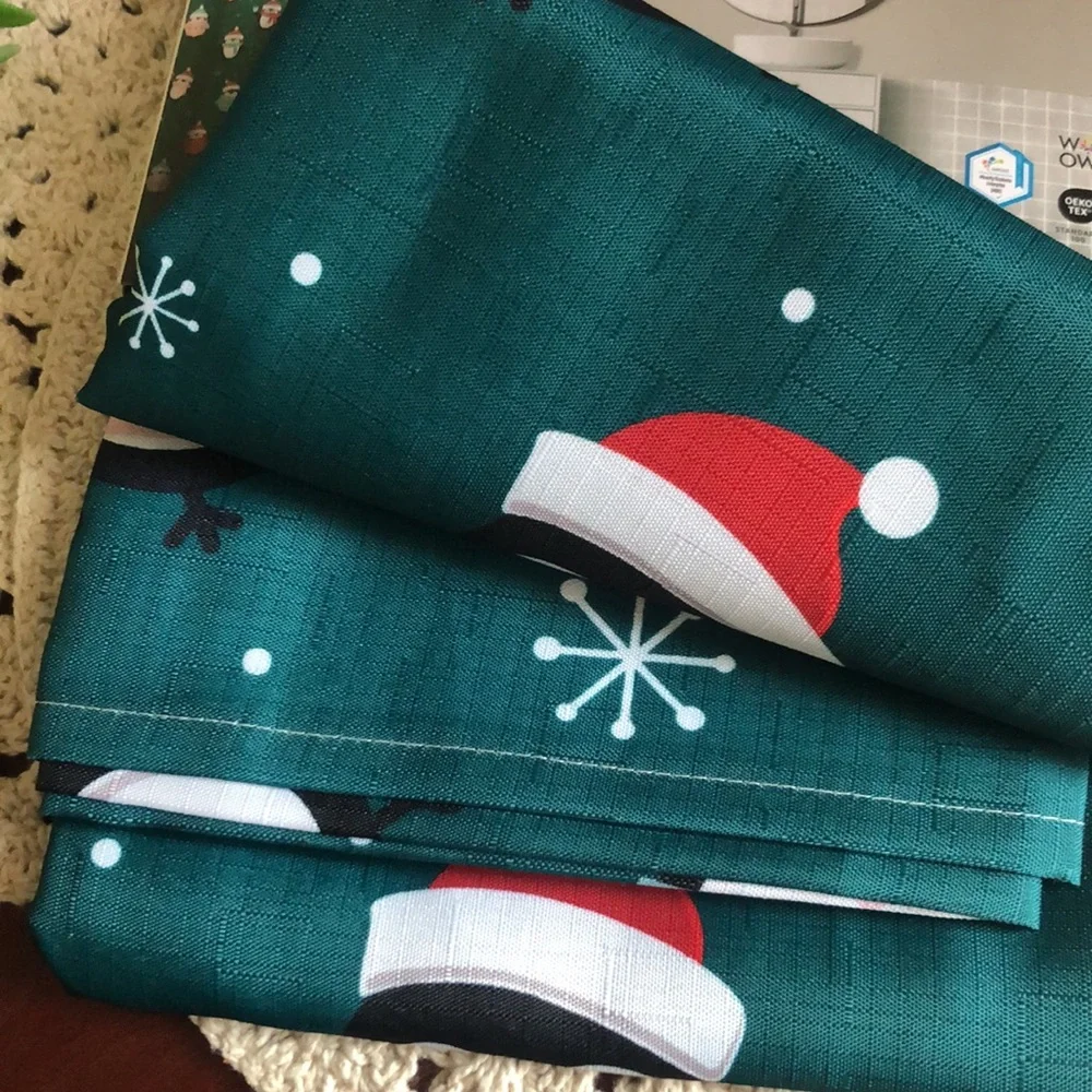 Holiday Penguin Shower Curtain with Santa Hats